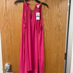 Michael Kors Electric Pink Halter Dress with Gold Chain Detail